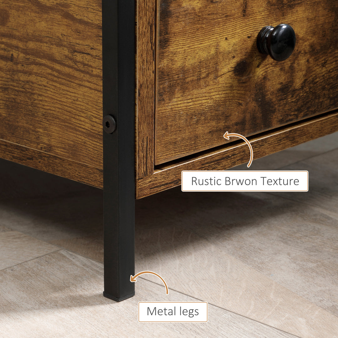 MCL Side Table, Narrow Bedside Table with 2 Drawers and Storage Shelf, Industrial End Table with Metal Frame for Small Spaces, Rustic Brown