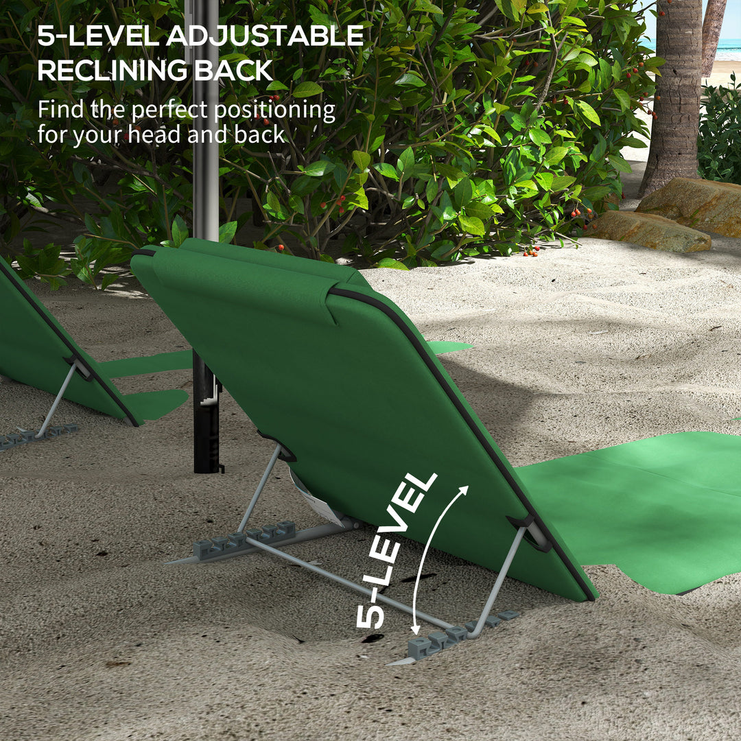 Set of Two Metal Frame Beach Chairs, with Reclining Backs - Green