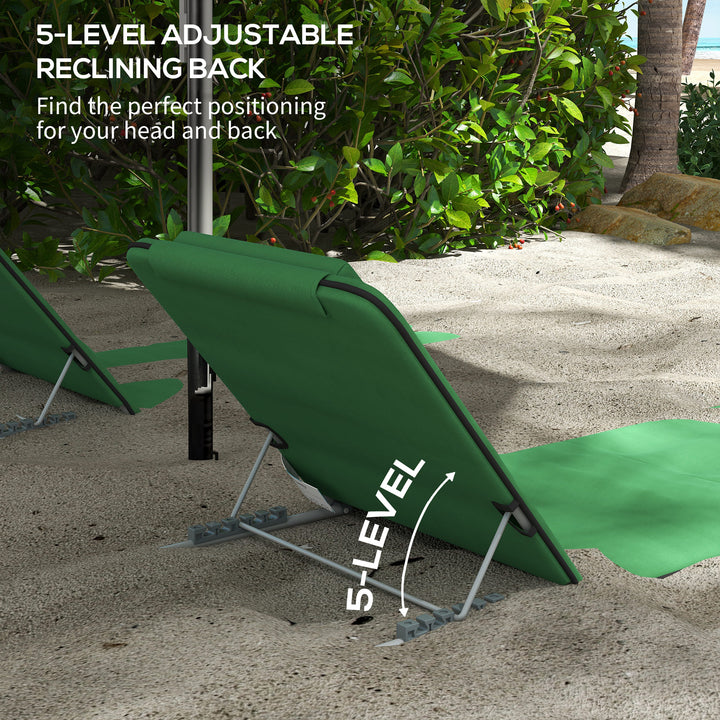 Set of Two Metal Frame Beach Chairs, with Reclining Backs - Green