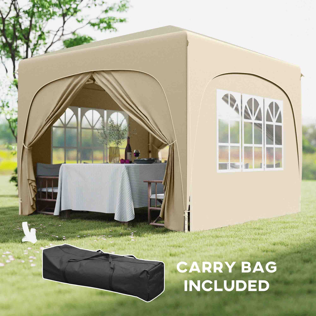 3 x 3m Pop-Up Gazebo Shelter, with Accessories - Sand