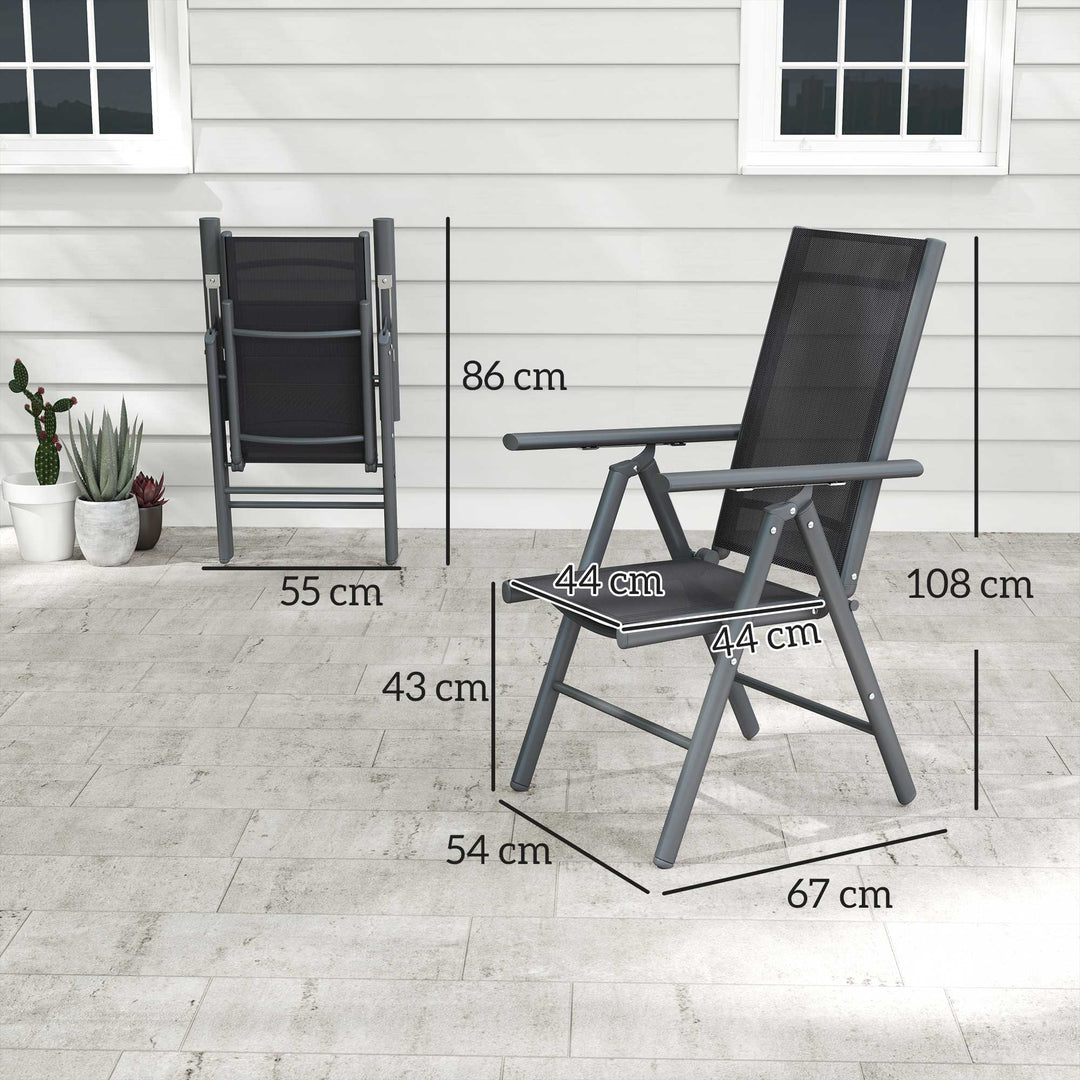 Set of 2 Folding Chair, Aluminium Frame Outdoor Camping Chairs with Breathable Mesh Back and Seat, Garden Chair Set with Armrests for Balcony, Dark Grey