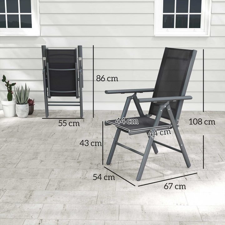 Set of 2 Folding Chair, Aluminium Frame Outdoor Camping Chairs with Breathable Mesh Back and Seat, Garden Chair Set with Armrests for Balcony, Dark Grey