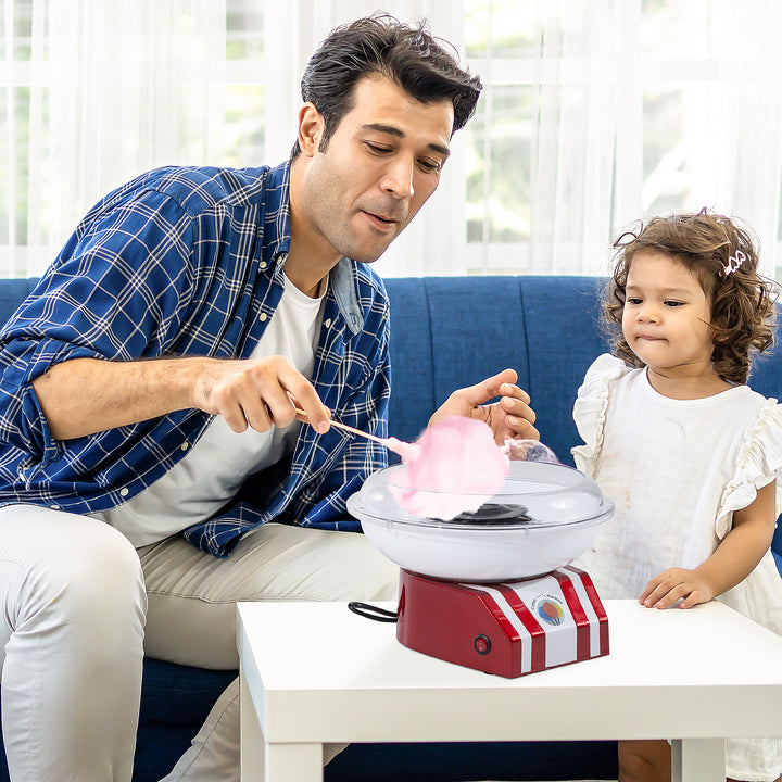 MCL Candy Floss Machine for Kids & Adults, 550W  Retro Cotton Maker for Sugar or Candies,  Including 10 Candyfloss Sticks, Non-Slip Base, Red & White