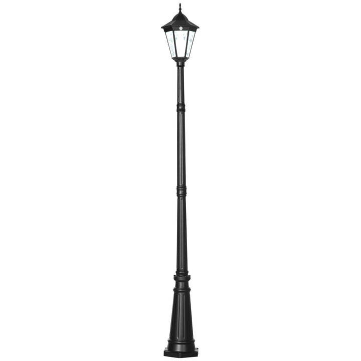 Outsunny Solar Sentinel: 2.4m LED Lamp Post Light, Aluminium Frame, PIR Motion Sensor, Ebony Black | Aosom UK