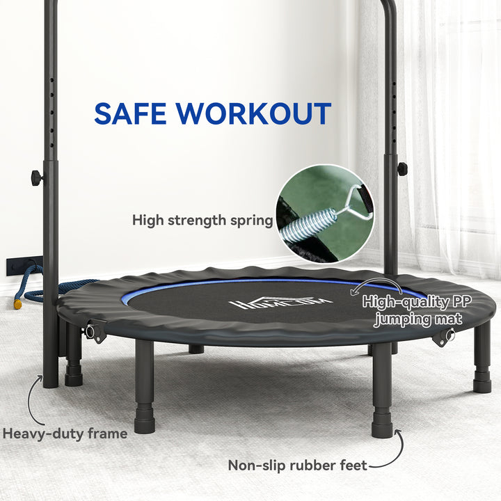 45" Foldable Mini Fitness Trampoline, with Adjustable Foam Handle, Blue
