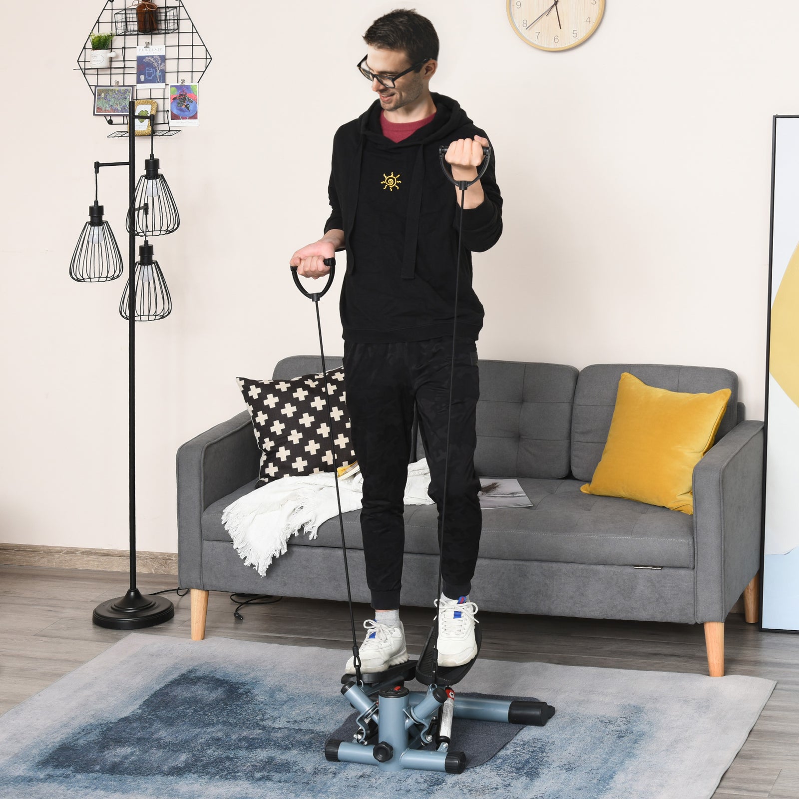 Mini Stepper Step Machine with Resistance Bands and Cushion Mat for Leg Arm Full Body Training Fitness Stair Stepper