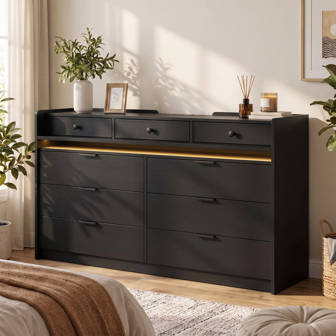 Chest of Drawers for Bedroom with LED Light &amp; Charging Station, 9 - view 2