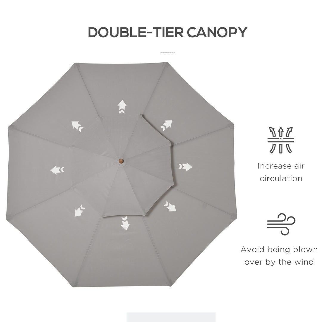 2.7m Elegant Wooden Frame Parasol Umbrella - Grey