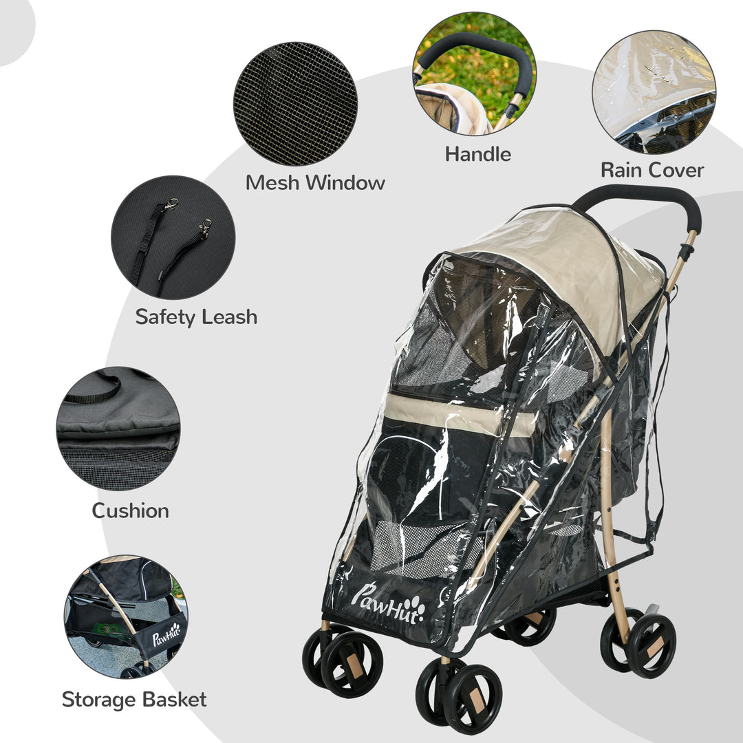 PawHut Oxford Pet Stroller for Small Dogs with Rain Cover, Lightweight & Portable, Dark Khaki | Aosom UK