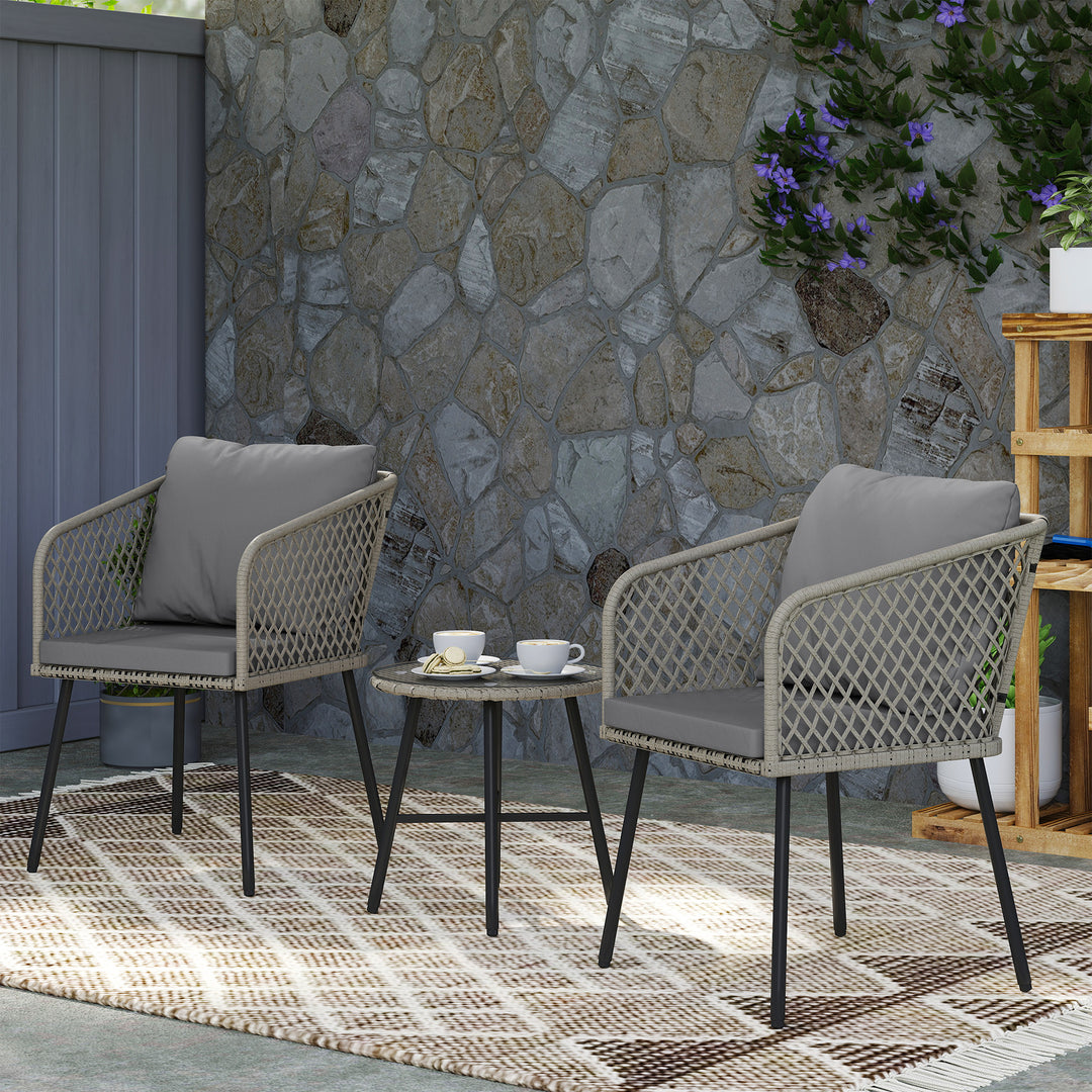 Three-Piece Cut-Out Rattan Chair and Table Set - Grey