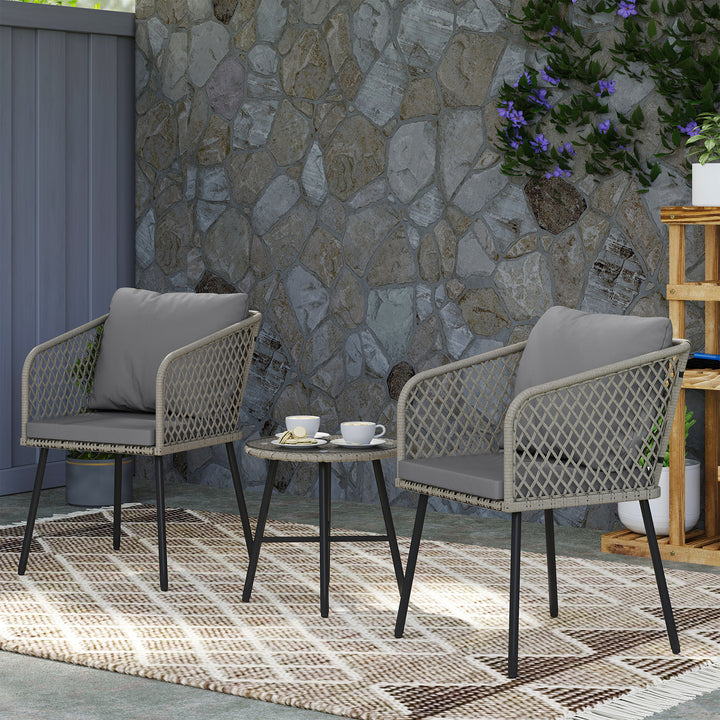 Three-Piece Cut-Out Rattan Chair and Table Set - Grey