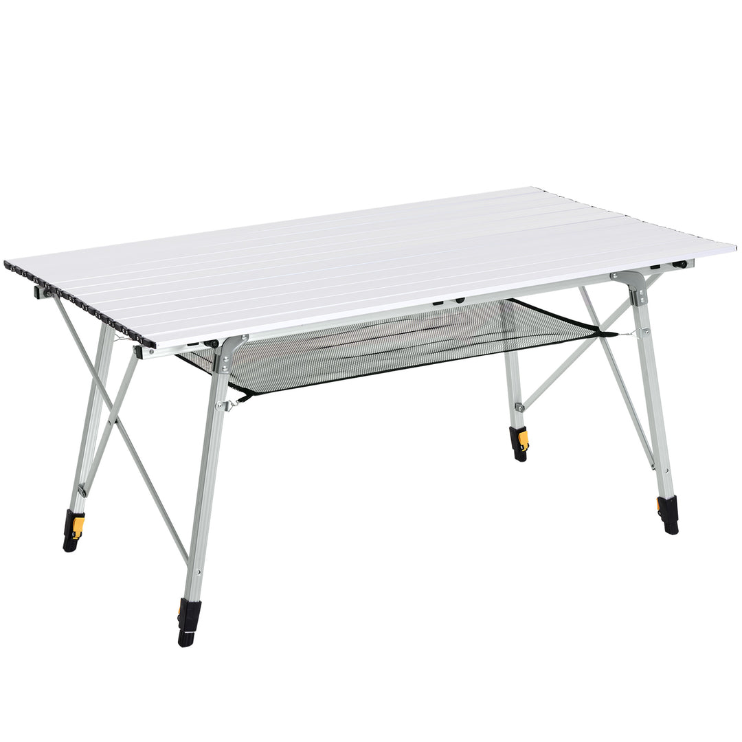 MCL 4FT Folding Aluminium Picnic Table Portable Camping BBQ Table Roll Up Top Mesh Layer Rack with Carrying Bag