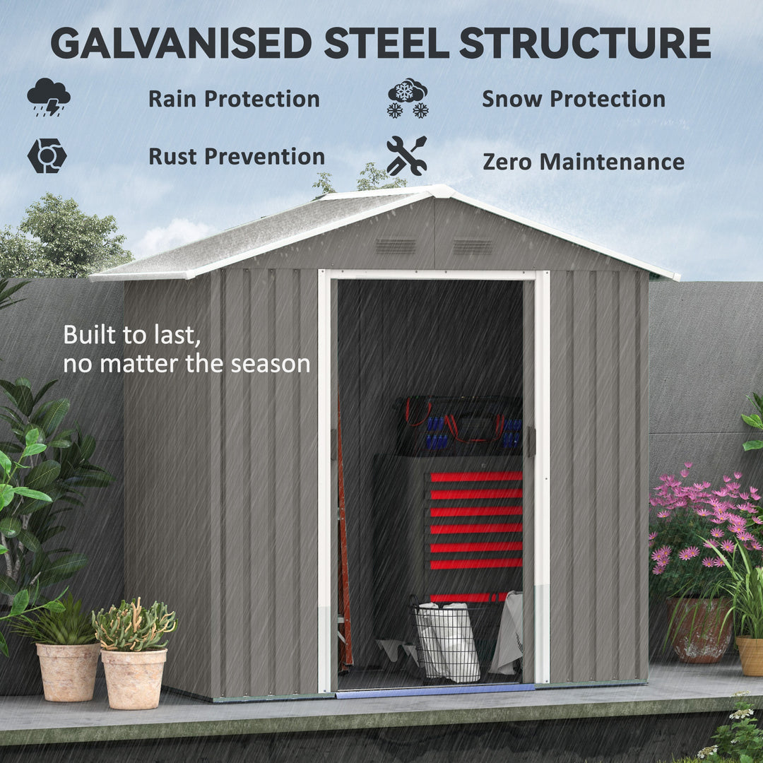 6.5ft x 3.5ft Metal Garden Storage Shed for Outdoor Tool Storage with Double Sliding Doors and 4 Vents, Grey