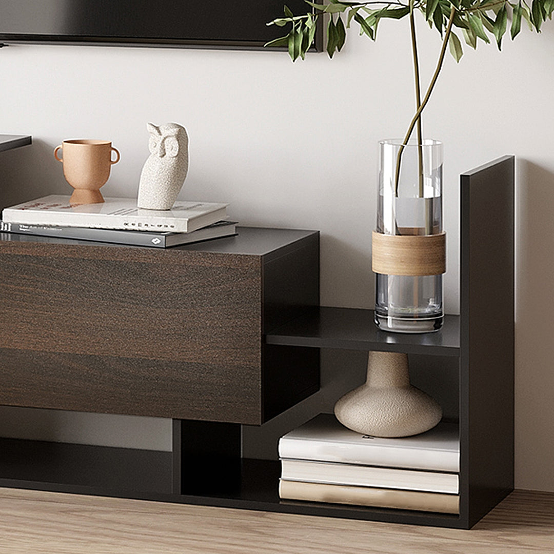 TV Cabinet with Wall Shelf for Wall-Mounted 65" TVs or Standing 40" TVs - Black and Dark Brown