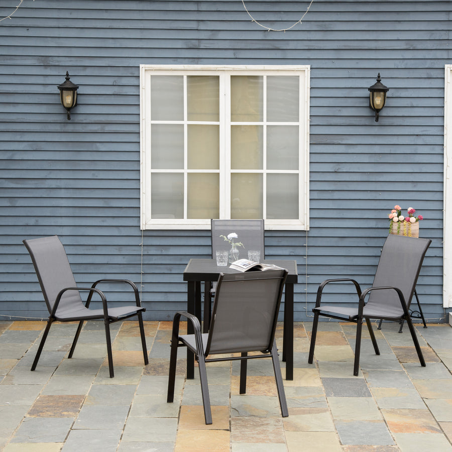 Set of Four Stackable Mesh Seat Chairs - Dark Grey