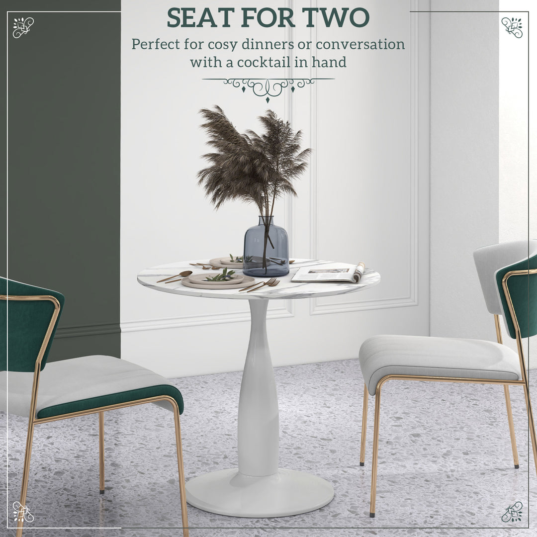 Small 2-Person Dining Table, Elegant Design Table with Steel Base and Non-slip Foot Pad, White and Grey