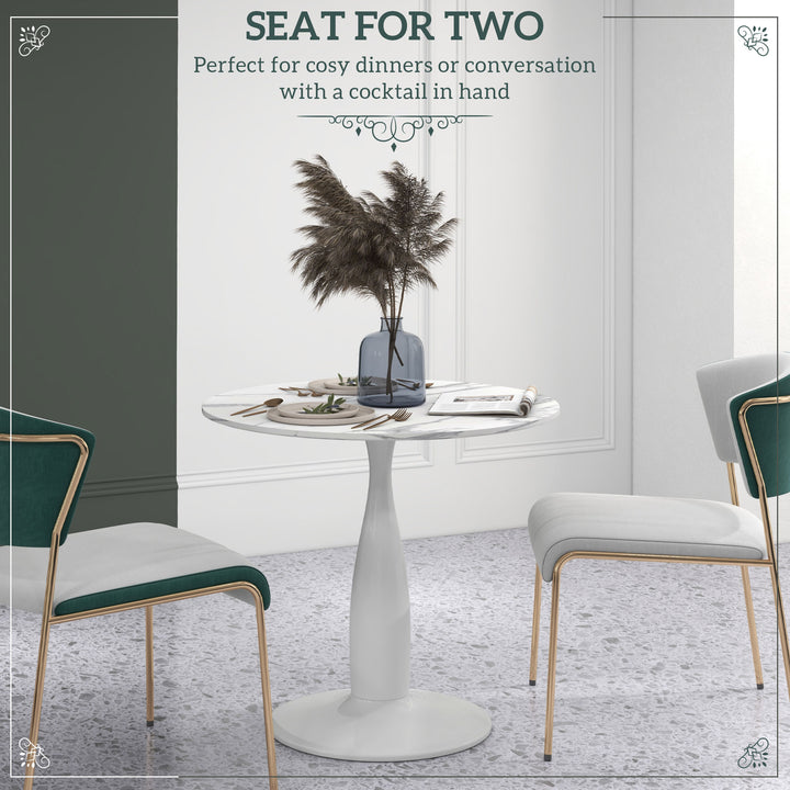 Small 2-Person Dining Table, Elegant Design Table with Steel Base and Non-slip Foot Pad, White and Grey