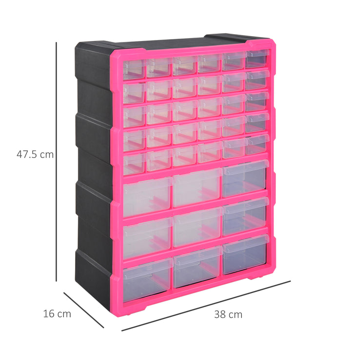 DURHAND Organiser Cabinet: 39 Drawer Plastic Storage Unit for Small Parts, Rose Red | Aosom UK