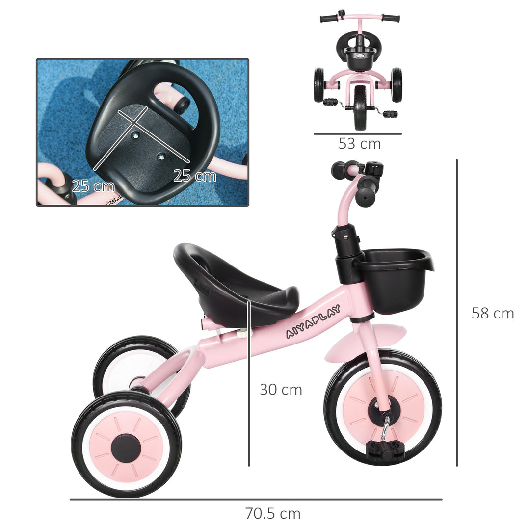 AIYAPLAY Kids Trike, Tricycle, with Adjustable Seat, Basket, Bell, for Ages 2-5 Years - Pink | Aosom UK