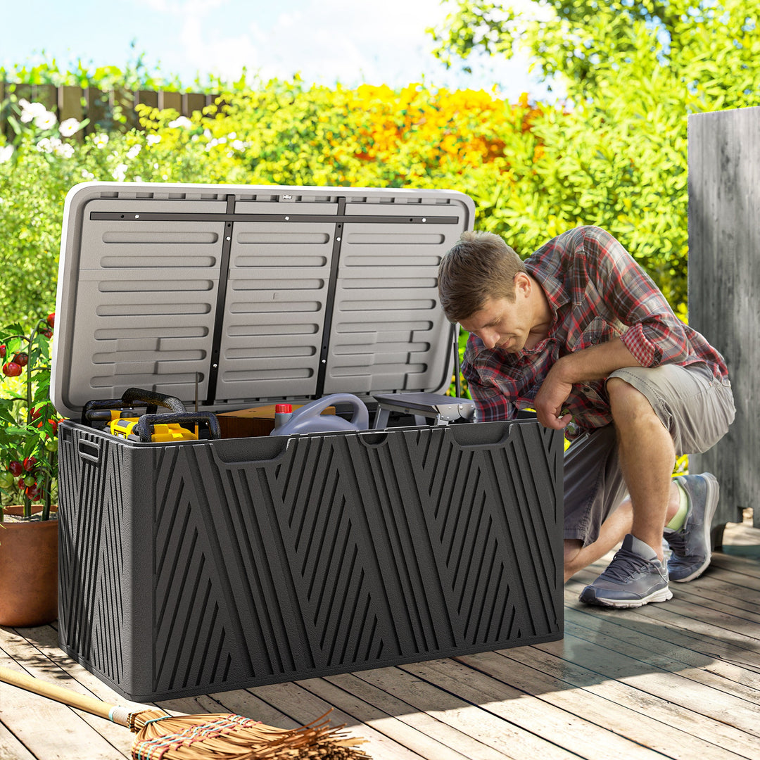 380L Waterproof Outdoor Storage Box, with Lockable Lid - Black