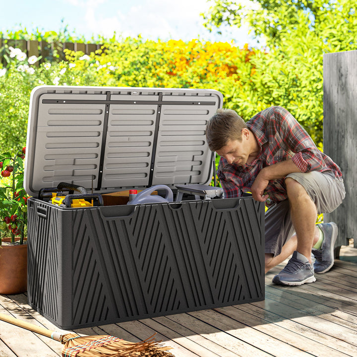 380L Waterproof Outdoor Storage Box, with Lockable Lid - Black
