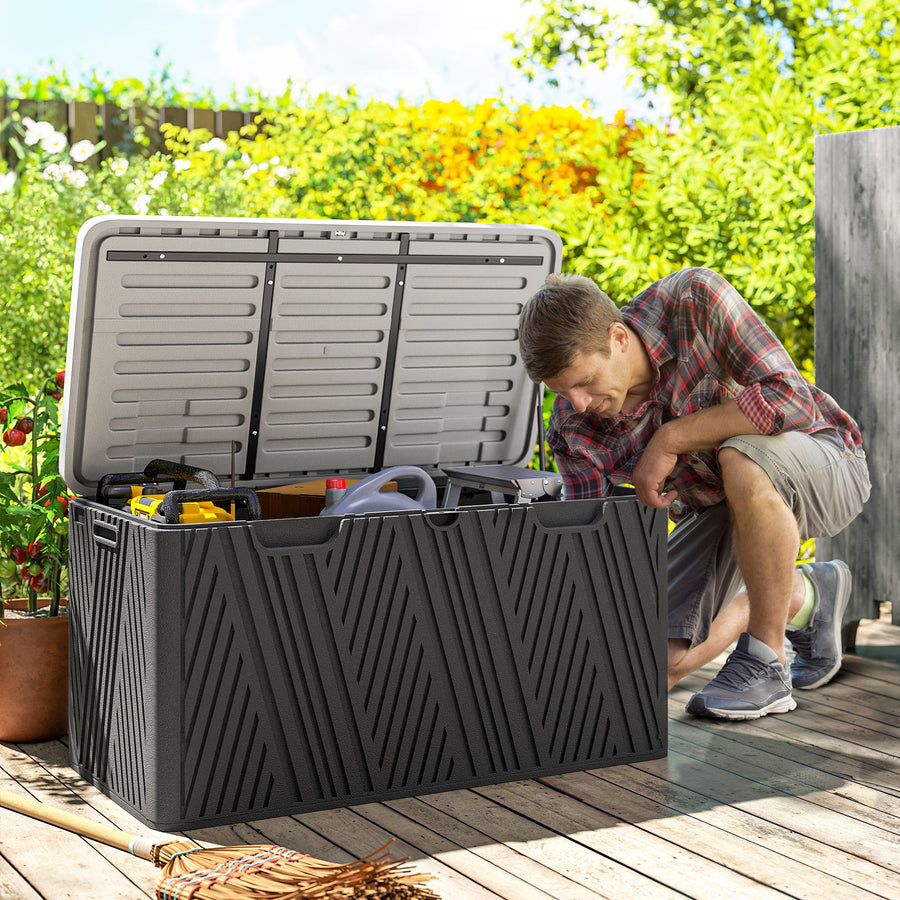 380L Waterproof Outdoor Storage Box, with Lockable Lid - Black
