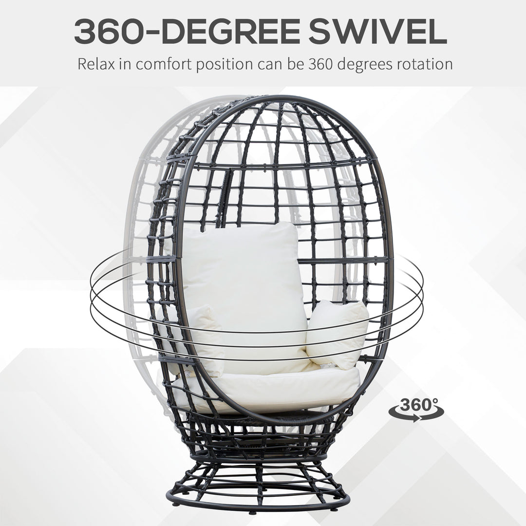 360° Swivel Egg Chair, Garden Rattan Swivel Chair with Thickened Cushion and Pillow, 150 KG Capacity for Indoor Outdoor, Balcony, Patio, Black