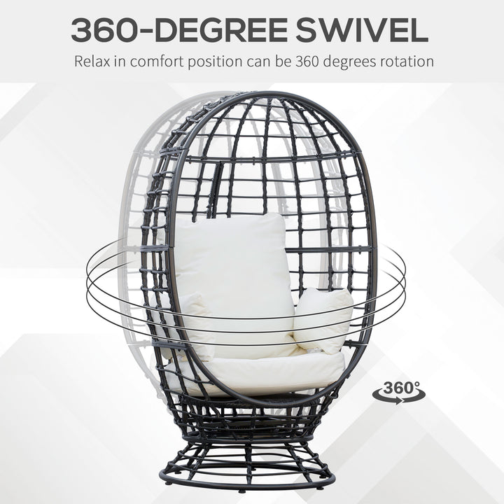 360° Swivel Egg Chair, Garden Rattan Swivel Chair with Thickened Cushion and Pillow, 150 KG Capacity for Indoor Outdoor, Balcony, Patio, Black