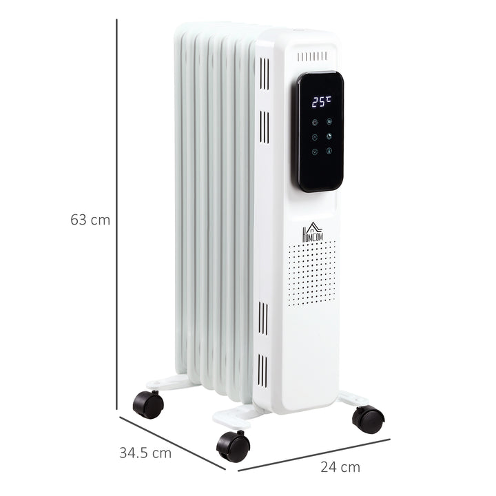 MCL 1500W Oil Filled Radiator, 7 Fin Portable Electric Heater with LED Display, 24H Timer, 3 Heat Settings, Adjustable Thermostat, Safety Cut off, Remote Control, White