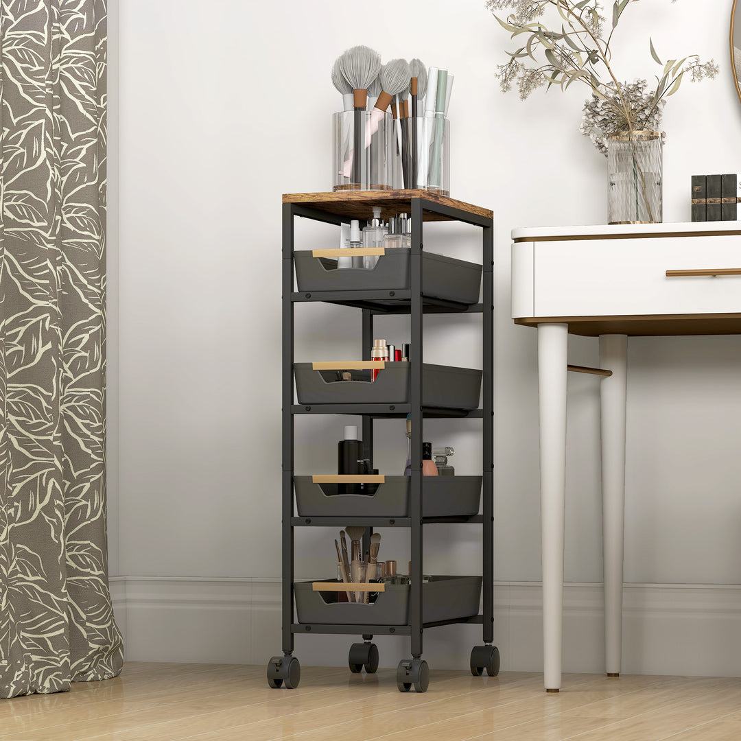 5-Tier Storage Trolley on Wheels - Black