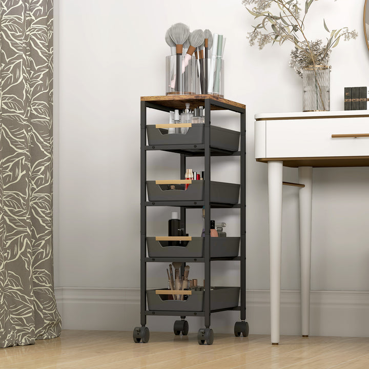 5-Tier Storage Trolley on Wheels - Black