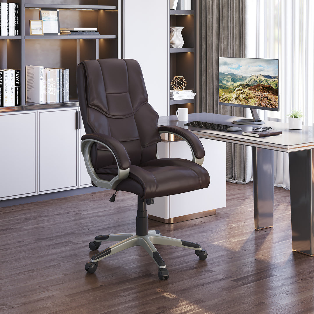 HOMCOM Home Office Chair, Computer Desk Chair with Faux Leather, Adjustable Height, Rocking Function, Executive Office Chair, Brown | Aosom UK