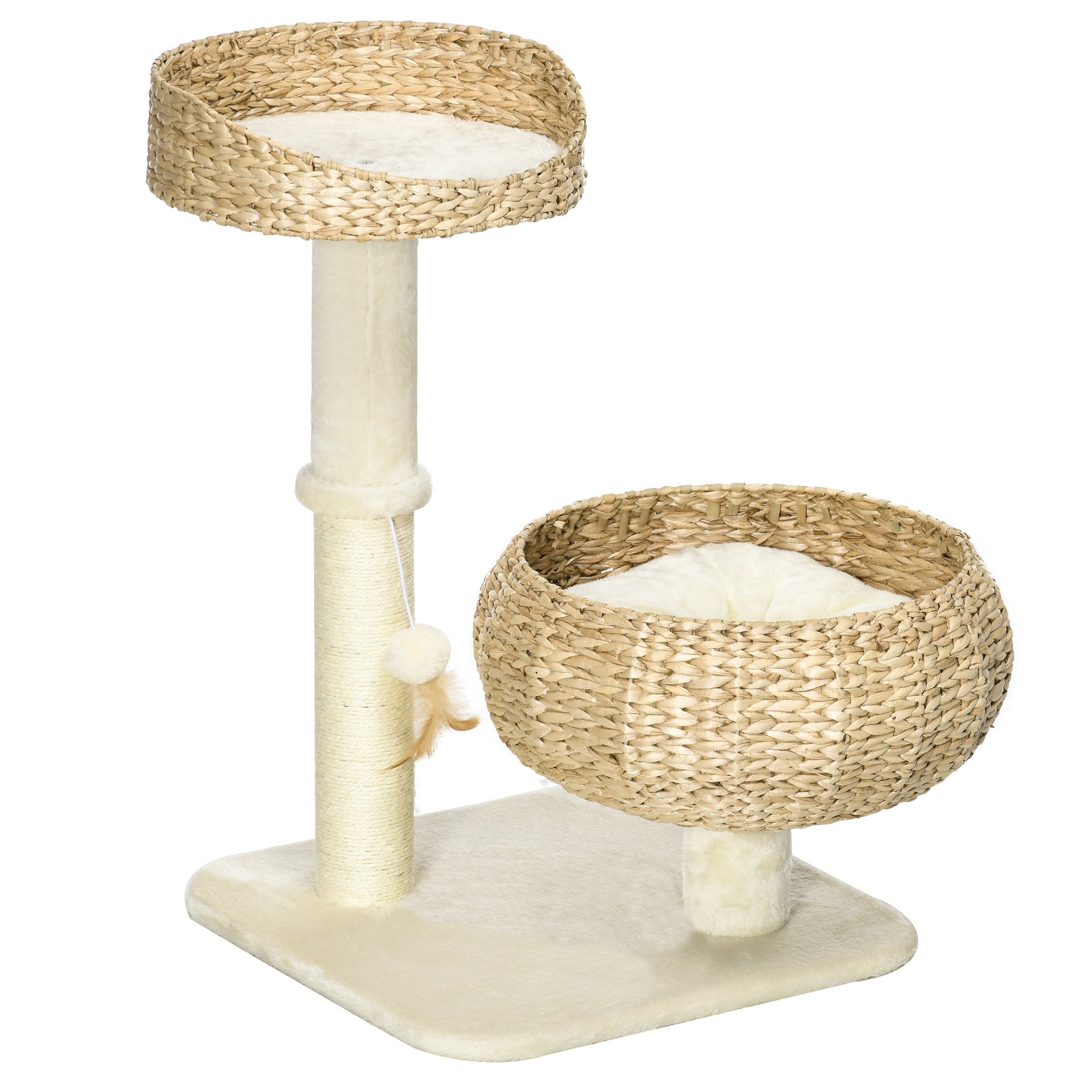 72cm Cat Tree Kitten Tower, with Sisal Scratching Post, Two Beds, Toy Ball