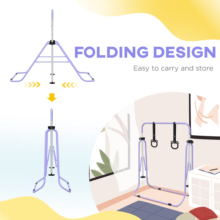 Adjustable Height, Foldable Kids Gymnastics Bar w/ Non-slip Rubber Floor Rings, for 3+ Years, Purple