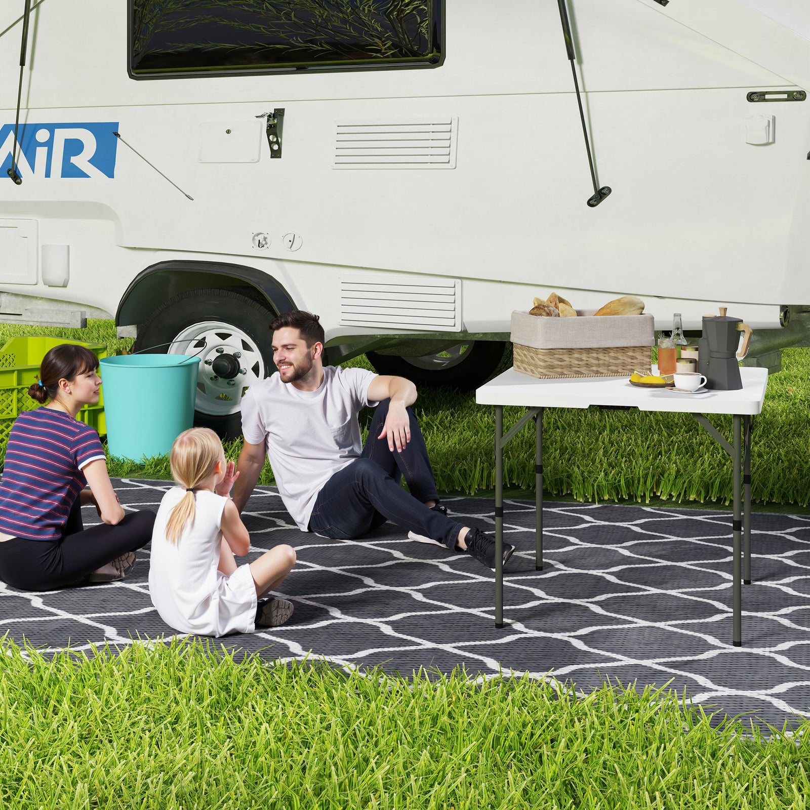 34/74cm Folding Camping Table, with Handle - White