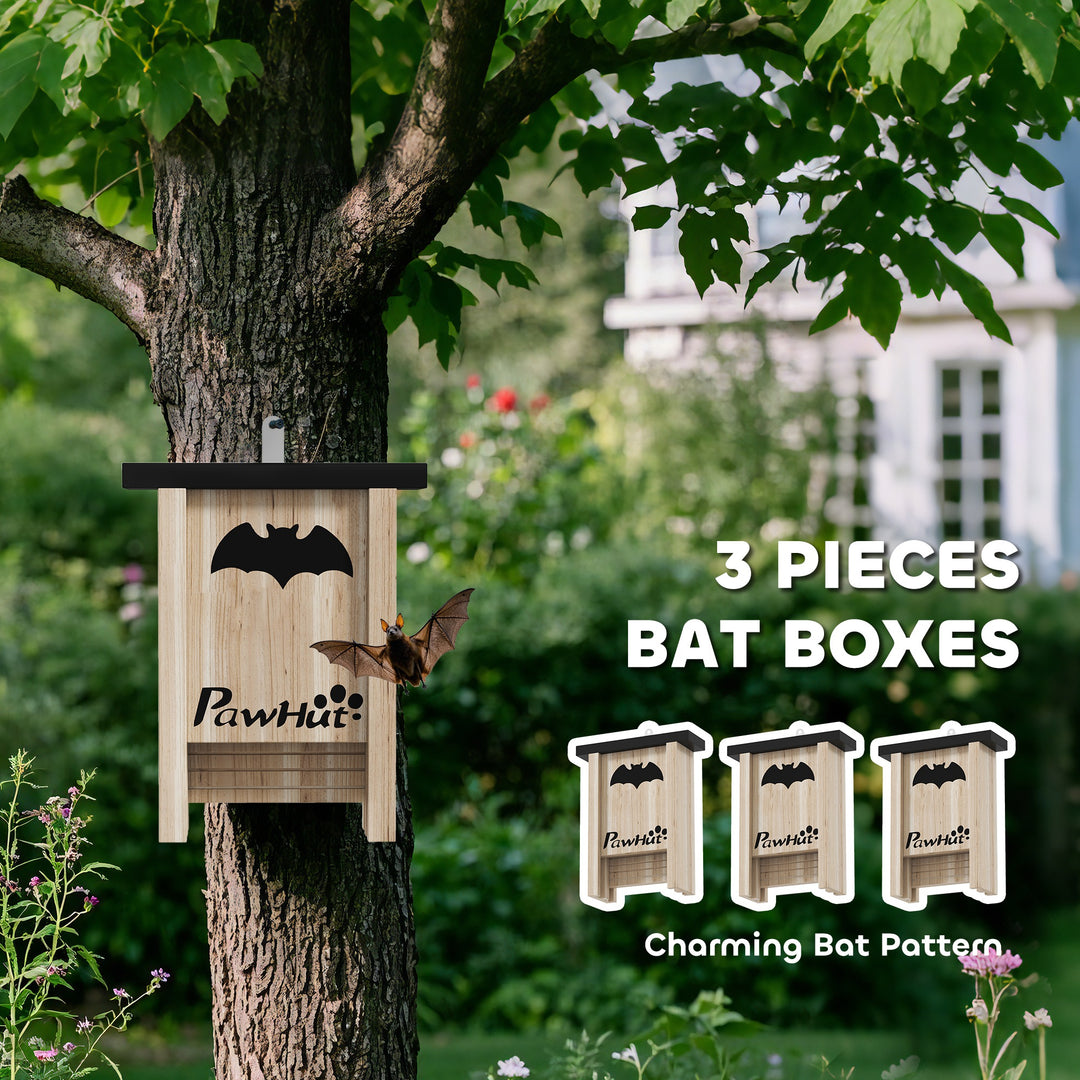 3PCs Wooden Bat Boxes, Bat Houses Designed to Attract Bats & Easy to Hang for Outdoor, Garden, Farm, 18 x 6 x 22.5 cm