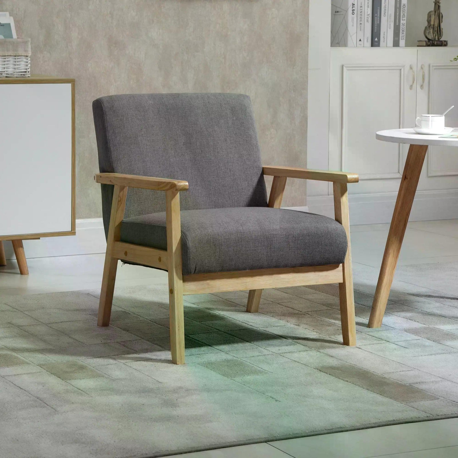 Minimalistic Wooden Frame Accent Chair, with Padded Seat