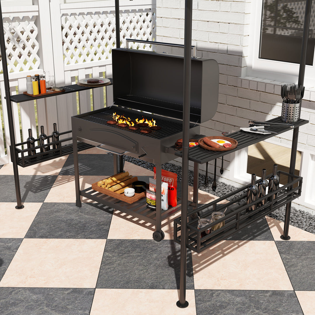 150 x 240cm BBQ Grill Gazebo, with Shelves - Grey