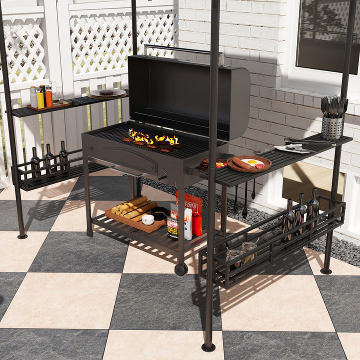 150 x 240cm BBQ Grill Gazebo, with Shelves - Grey
