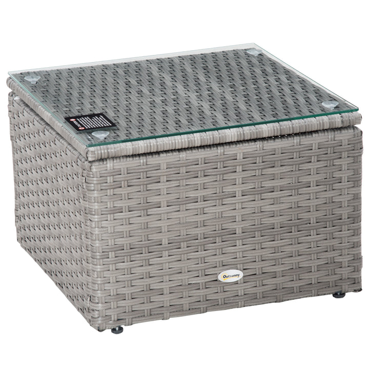 MCL 3 Pieces Outdoor PE Rattan Sofa Set, Patio Wicker Conversation Chaise Lounge Furniture w/ Tempered Glass Table-top & Soft Padded Cushion for Garden, Backyard, Lawn, Grey