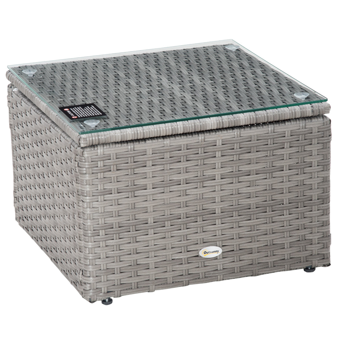 3 Pieces Outdoor PE Rattan Sofa Set, Patio Wicker Conversation Chaise Lounge Furniture w/ Tempered Glass Table-top & Soft Padded Cushion for Garden, Backyard, Lawn, Grey