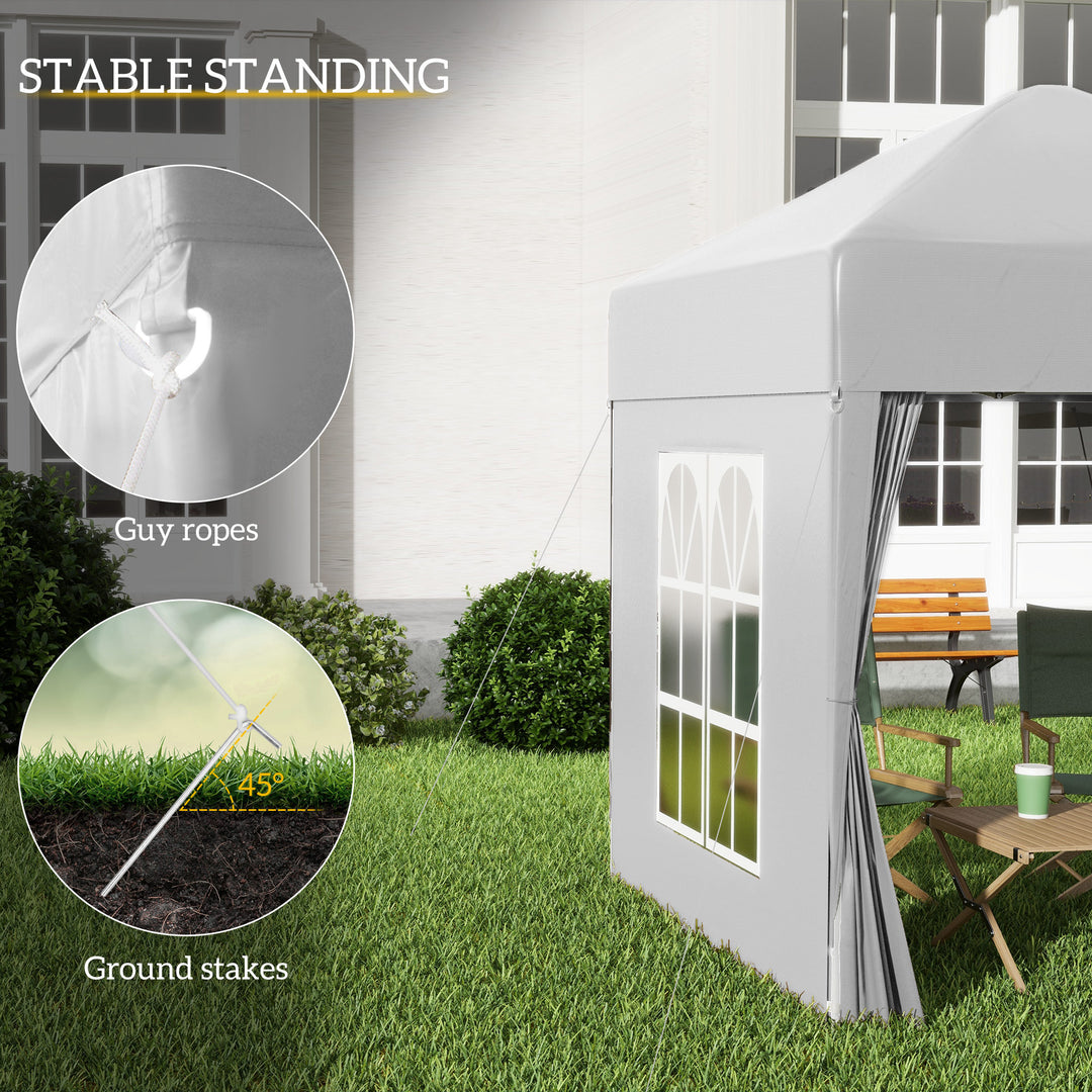 2 x 2 m Garden Pop Up Gazebo, Wedding Party Tent Marquee, Water Resistant Awning Canopy with Sidewalls, Windows, Carry Bag, White