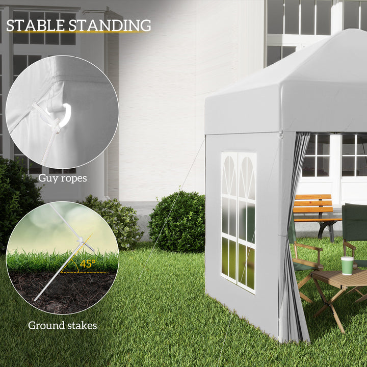 2 x 2 m Garden Pop Up Gazebo, Wedding Party Tent Marquee, Water Resistant Awning Canopy with Sidewalls, Windows, Carry Bag, White