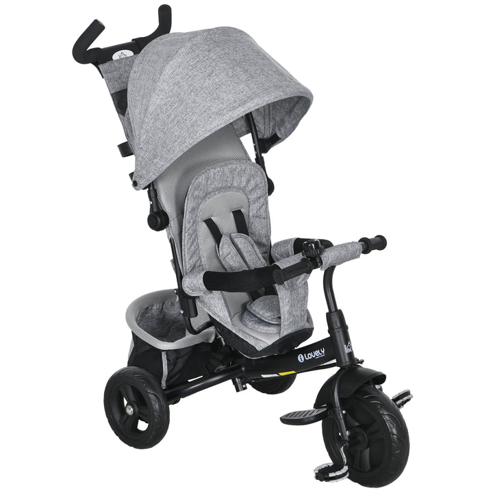 6 in 1 Kids Trike with Parent Handle, Canopy, 5-point Safety Belt, Storage, Footrest, Brake, for 1-5 Years, Grey