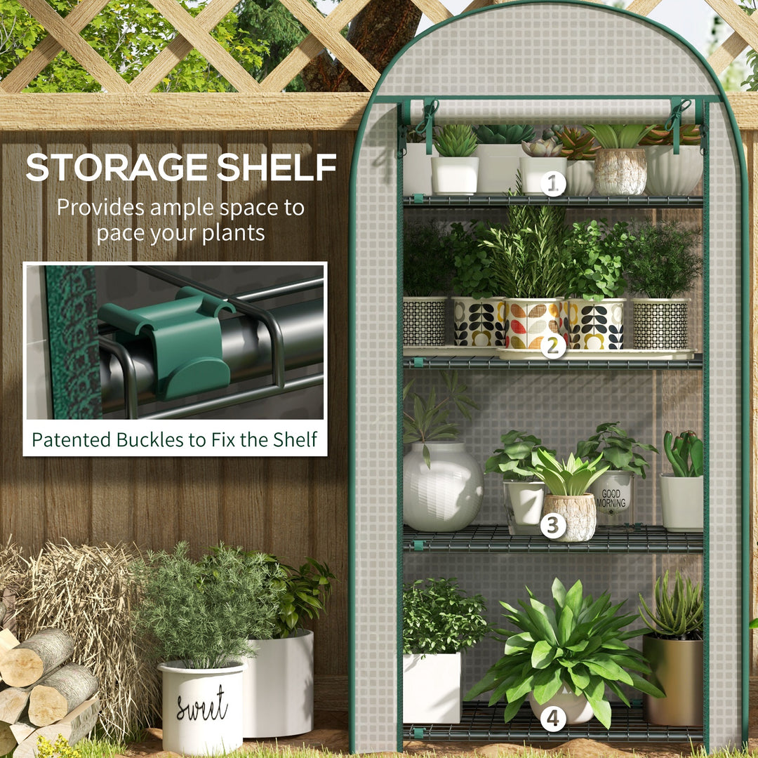 4 Tier Mini Greenhouse for Outdoor, Portable Gardening Plant Green House with Storage Shelf, Roll-Up Zipped Door, Metal Frame and PE Cover, 80 x 49 x 160cm, White