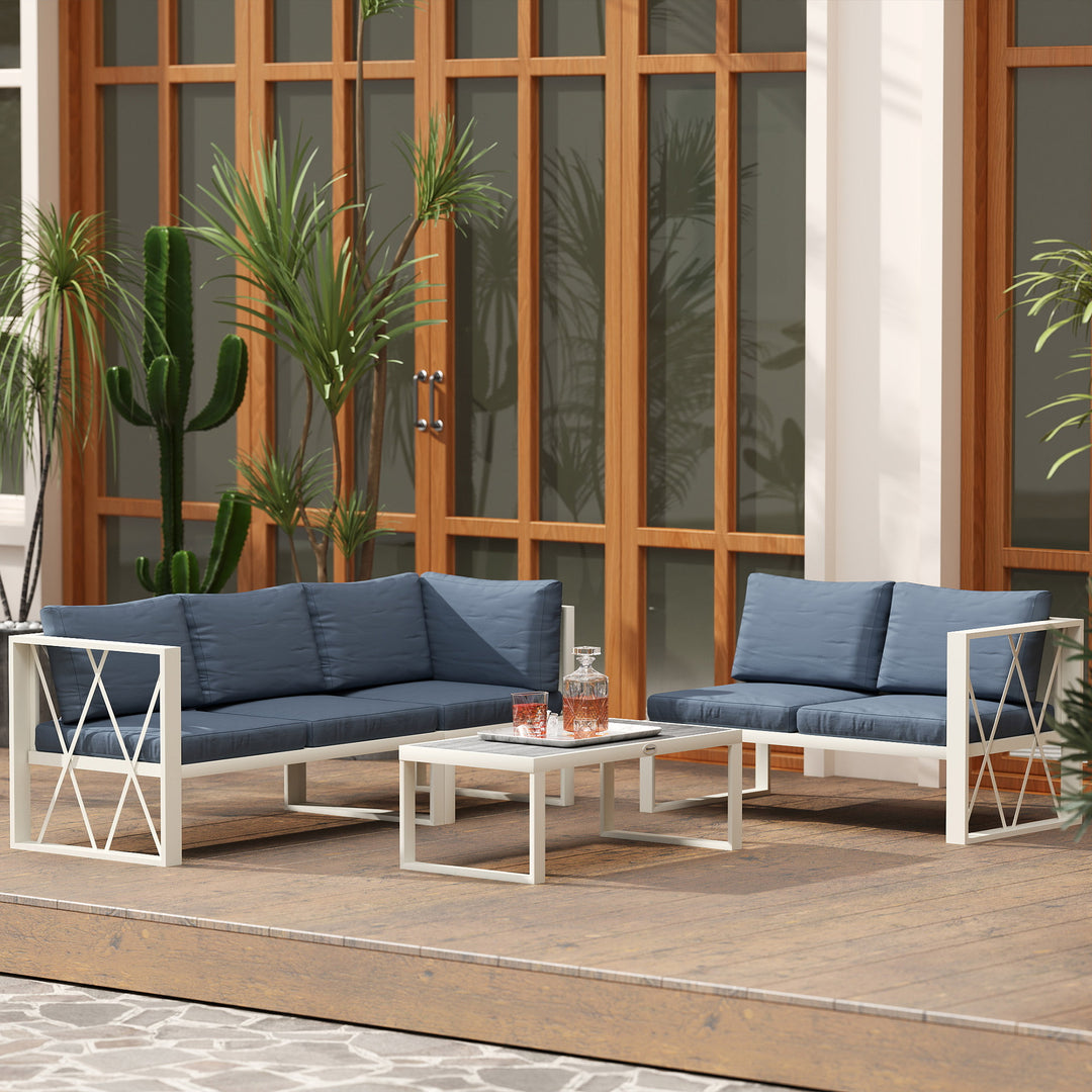 Four-Piece L Shaped Garden Furniture Set with 5-Level Adjustable Lounger - Grey
