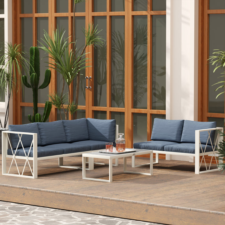 Four-Piece L Shaped Garden Furniture Set with 5-Level Adjustable Lounger - Grey