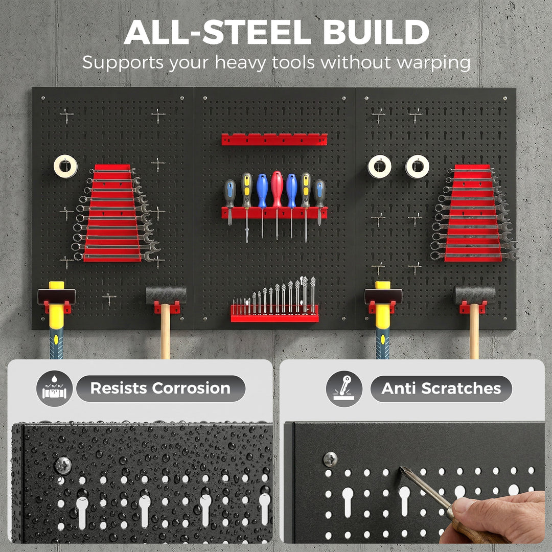 28 Pcs Wall-Mounted Pegboard with 3 Boards, Garage Tool Storage Unit B