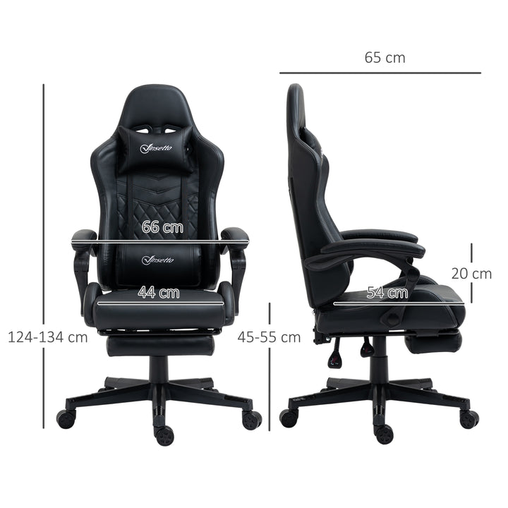 Vinsetto Racing Gaming Chair with Swivel Wheel, Footrest, PU Leather Recliner Gamer Desk for Home Office, Black