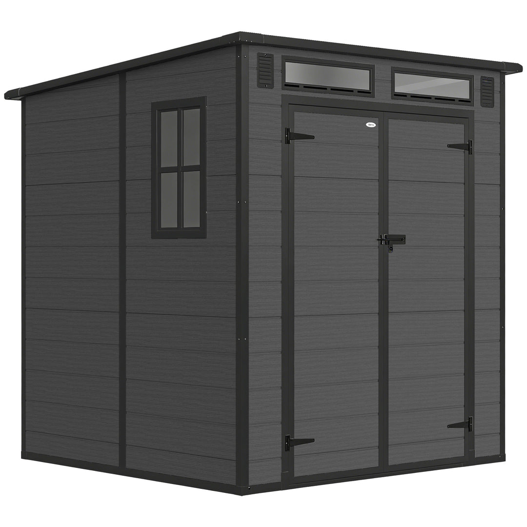 6 x 6 ft Plastic Garden Shed, Wood-Effect Outdoor Storage Shed with Fl